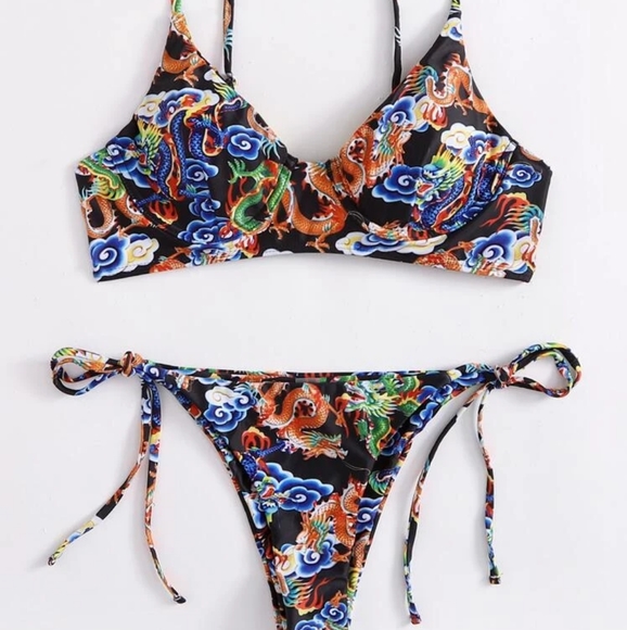 💥⭐Summer Dragon Graphic Push Up Tie Side Cheeky Set Best Look for Summer ⭐💥 - Picture 3 of 8